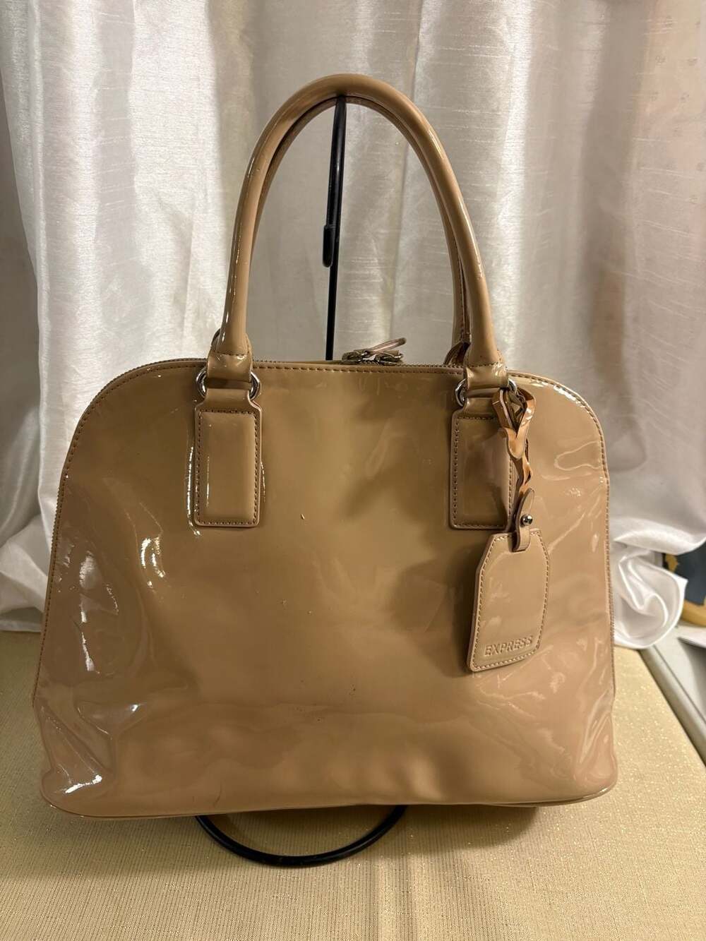 Express Beige Patent Leather Dome Satchel Bag